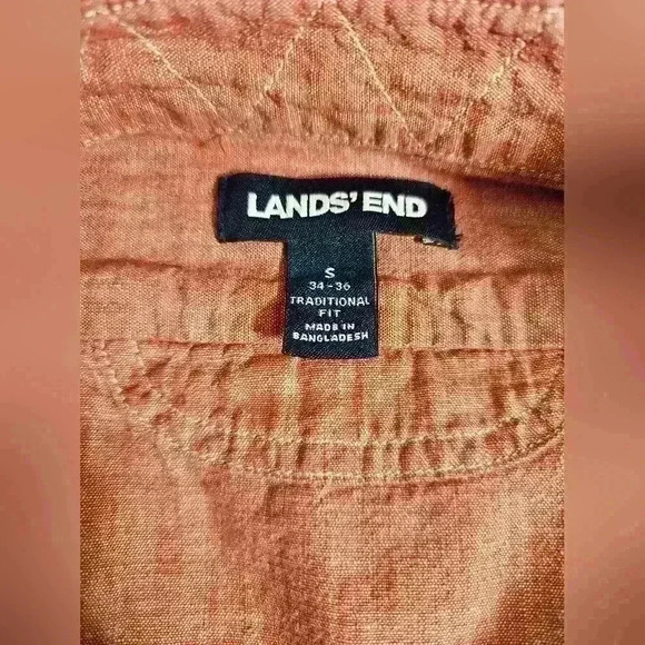 Lands' End Mens Long Sleeve Button Up Shirt 100% Comfy Cotton Salmon Small 34-36 - Picture 6 of 8